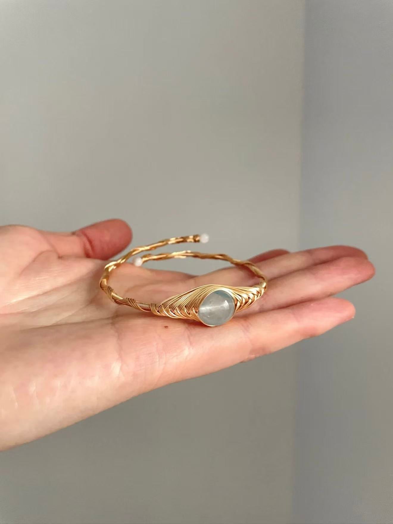 Vermilion & Gold Braided Jade Bangle