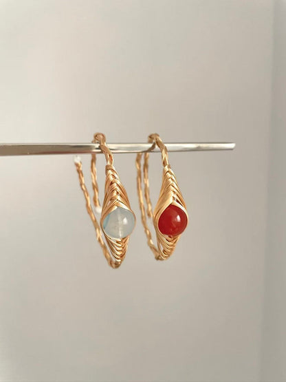 Vermilion & Gold Braided Jade Bangle