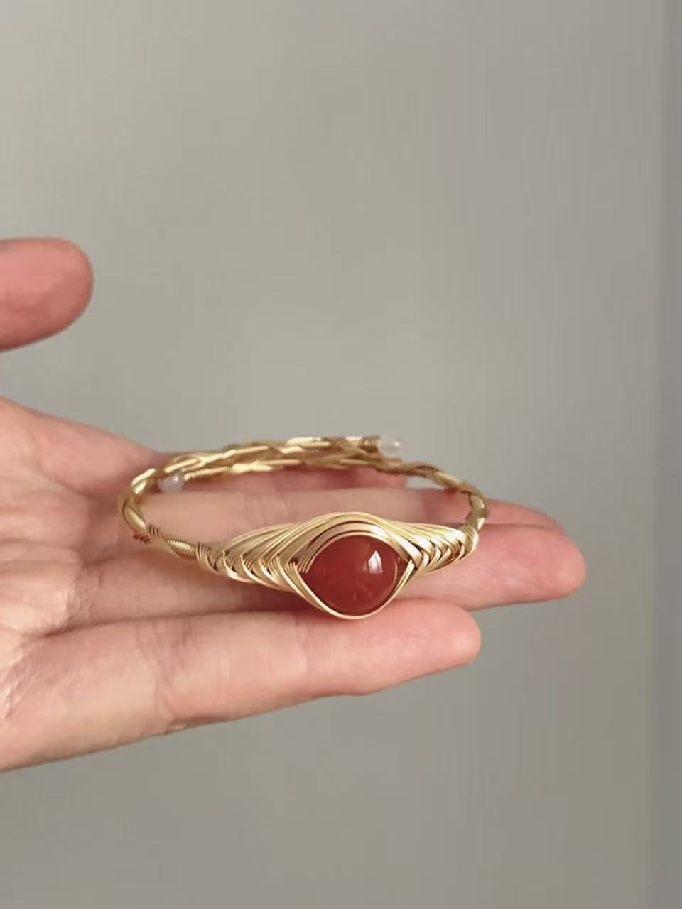 Vermilion & Gold Braided Jade Bangle
