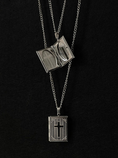 Vintage Cross Bible Locket Necklace