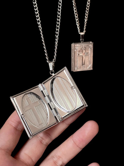 Vintage Cross Bible Locket Necklace