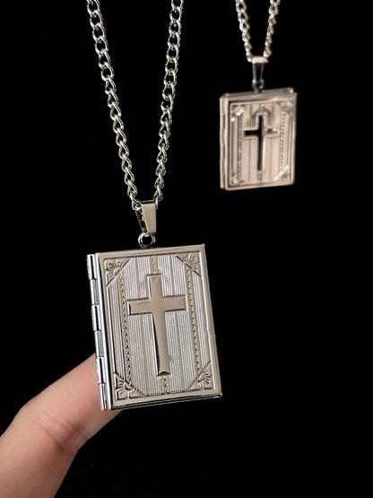 Vintage Cross Bible Locket Necklace