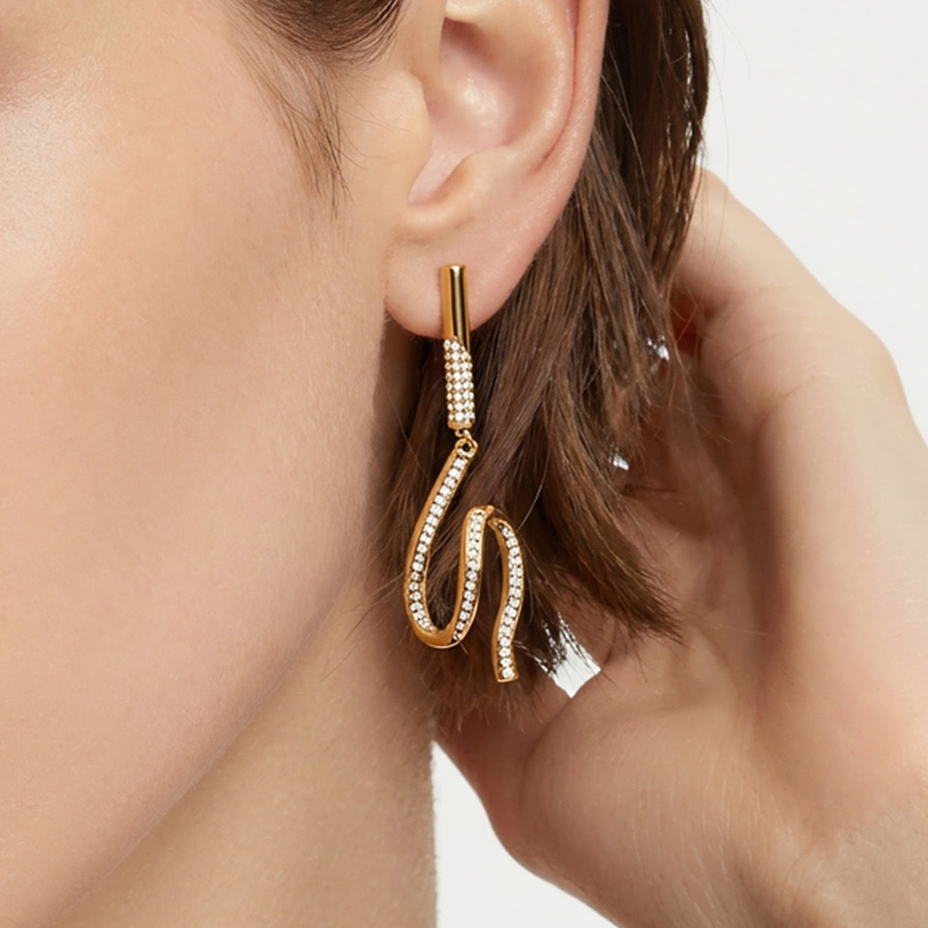 Wavy 18K Gold Plated Zirconia Drop Earrings