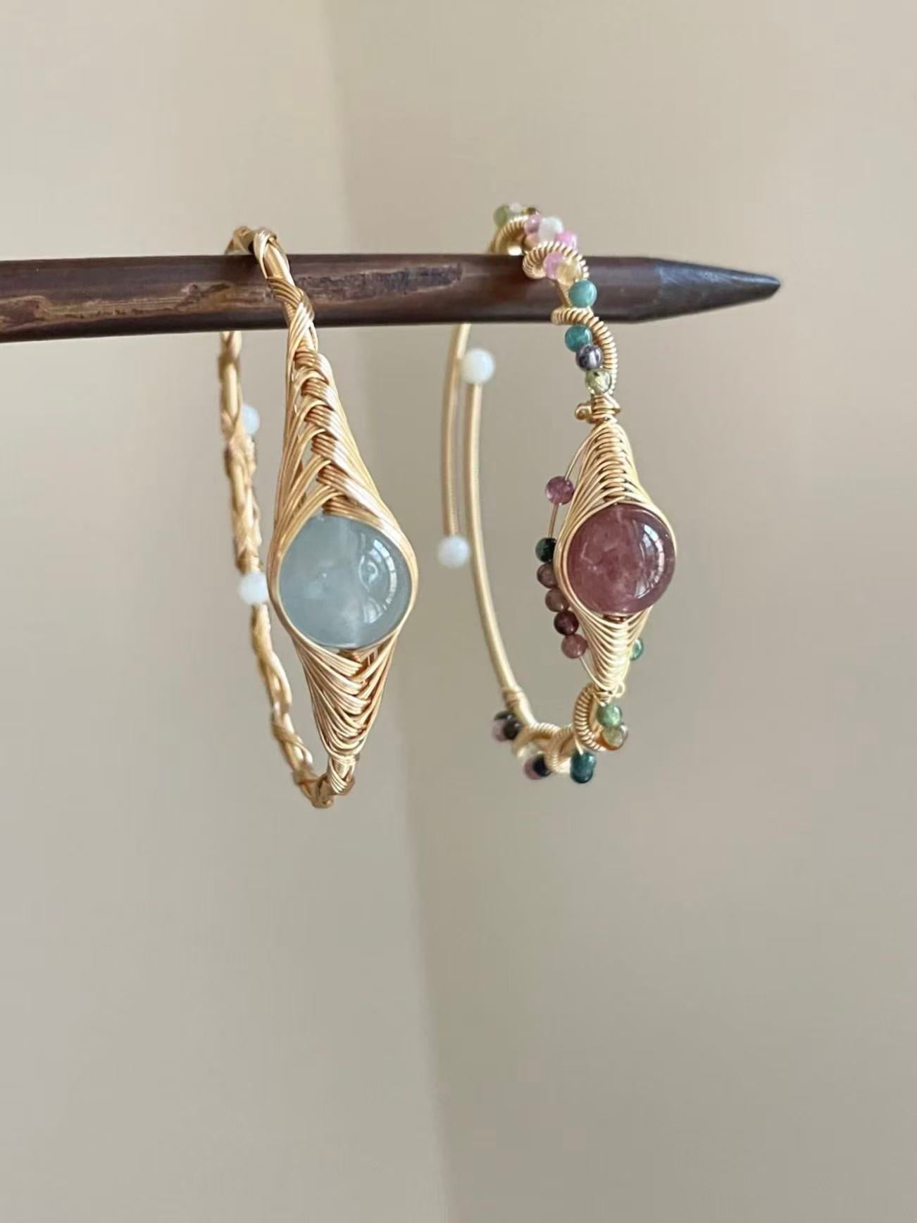 Vermilion & Gold Braided Jade Bangle