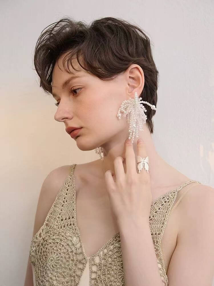 White Sparkler Pearl Earrings