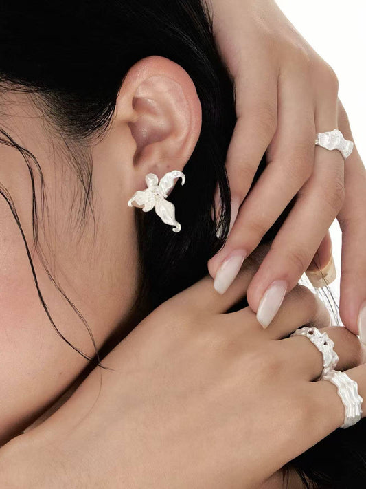 White Iris Earrings