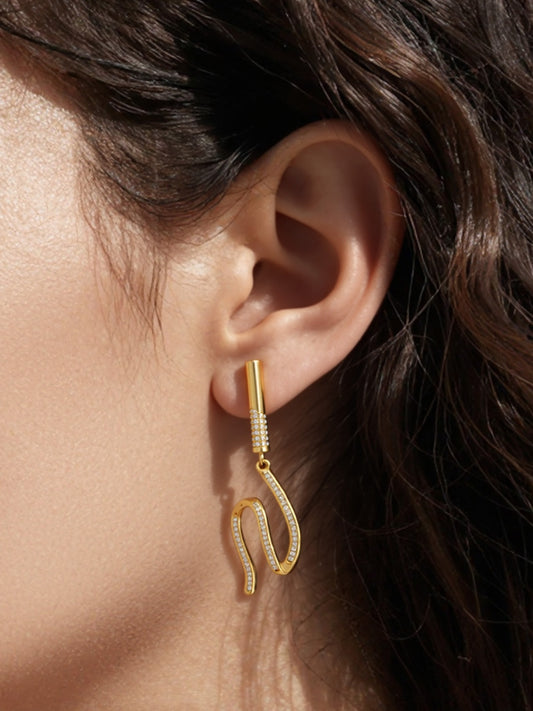 Wavy 18K Gold Plated Zirconia Drop Earrings