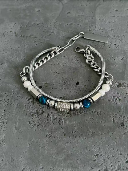 Blue Tiger Eye Layered Bracelet