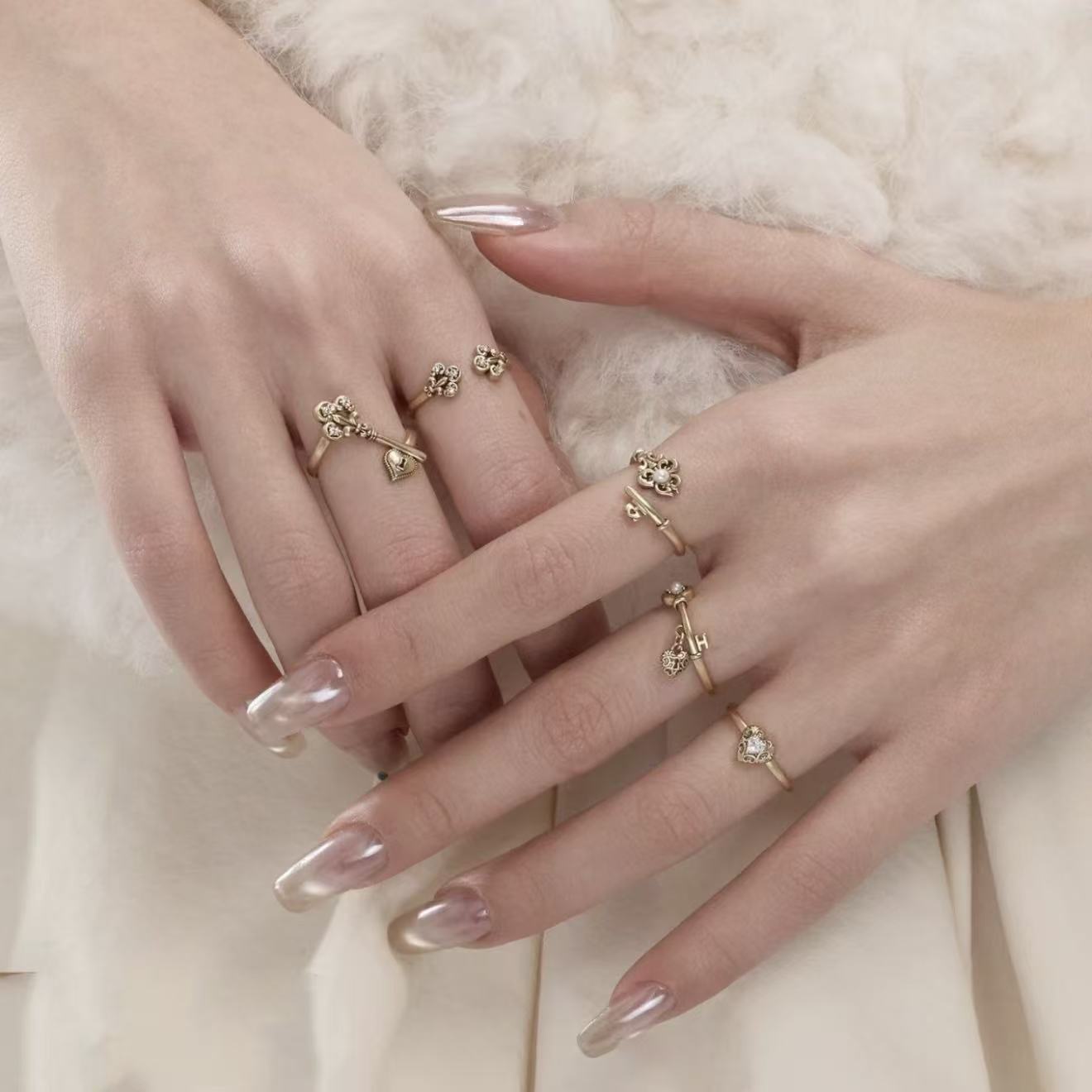 Heart & Key Charm Ring