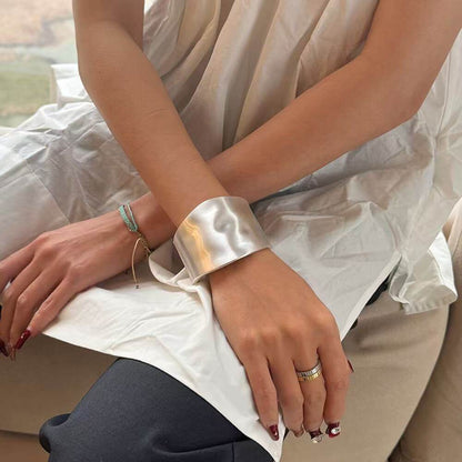 Brushed Wide Cuff Bracelet with Silver Edging