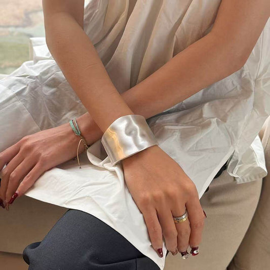 Brushed Wide Cuff Bracelet with Silver Edging