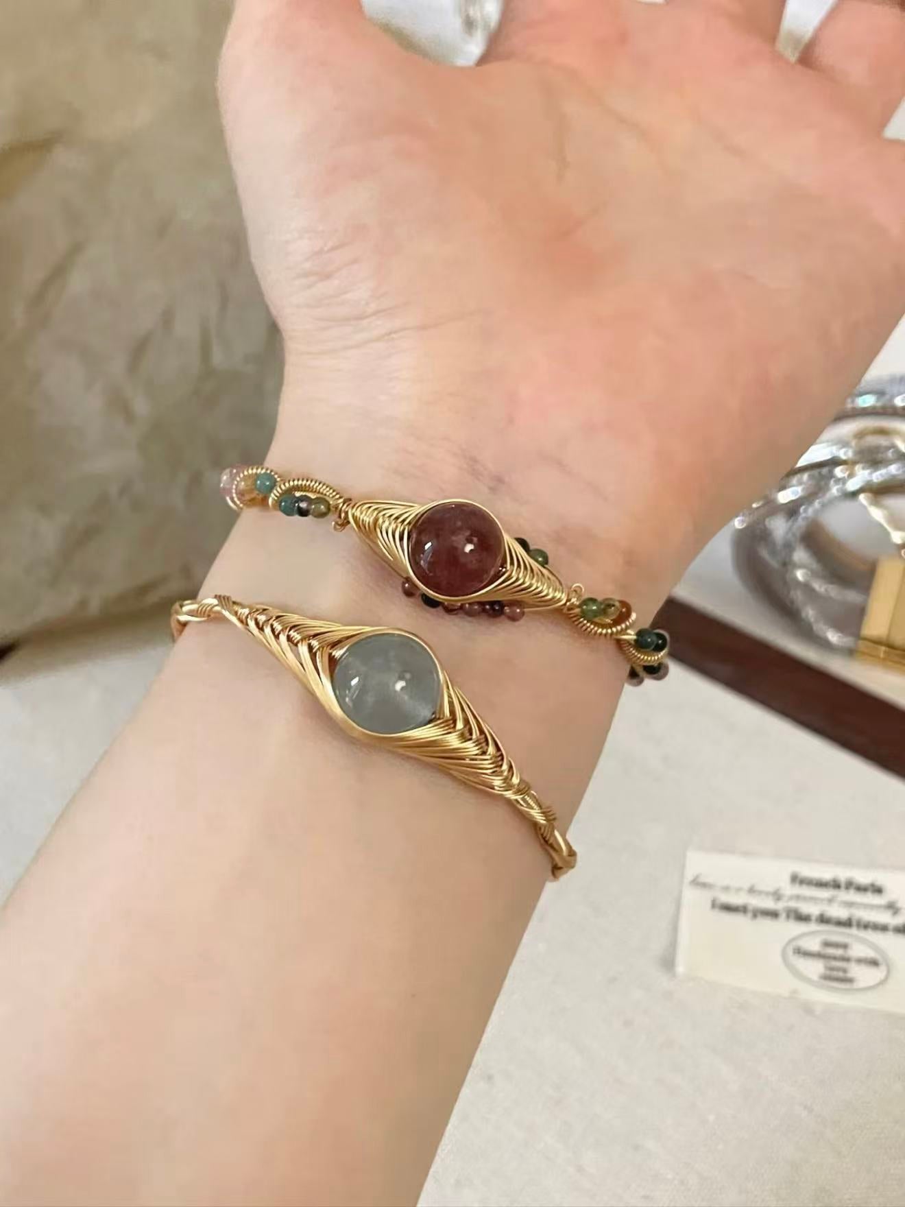 Vermilion & Gold Braided Jade Bangle