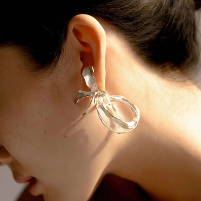 Crinkled Silver Butterfly Hoop Earrings