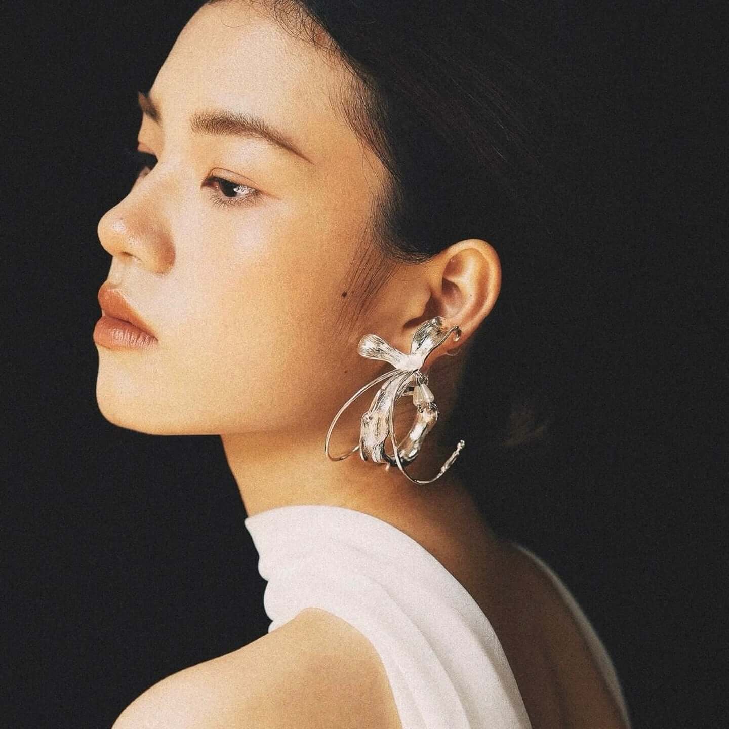 Crinkled Silver Butterfly Hoop Earrings