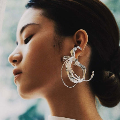 Crinkled Silver Butterfly Hoop Earrings