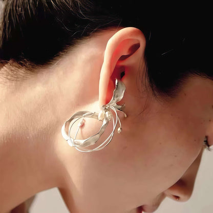 Crinkled Silver Butterfly Hoop Earrings