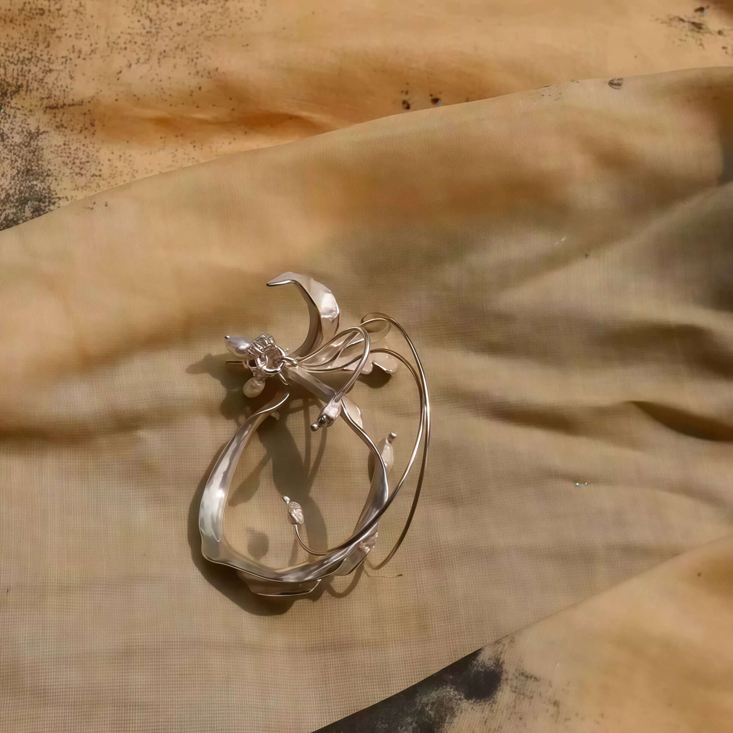 Crinkled Silver Butterfly Hoop Earrings