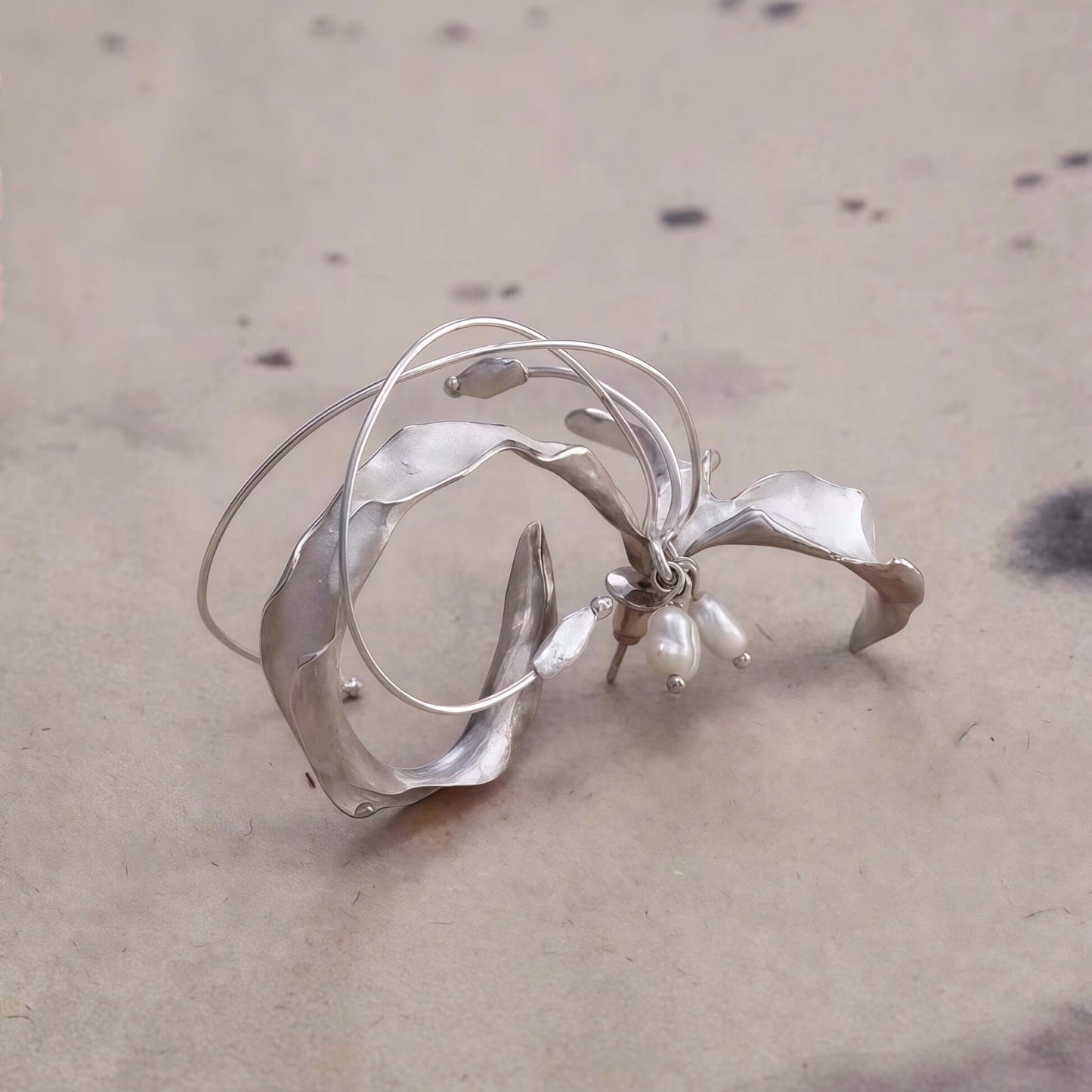 Crinkled Silver Butterfly Hoop Earrings