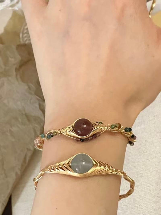 Vermilion & Gold Braided Jade Bangle