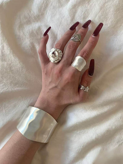 Brushed Wide Cuff Bracelet with Silver Edging