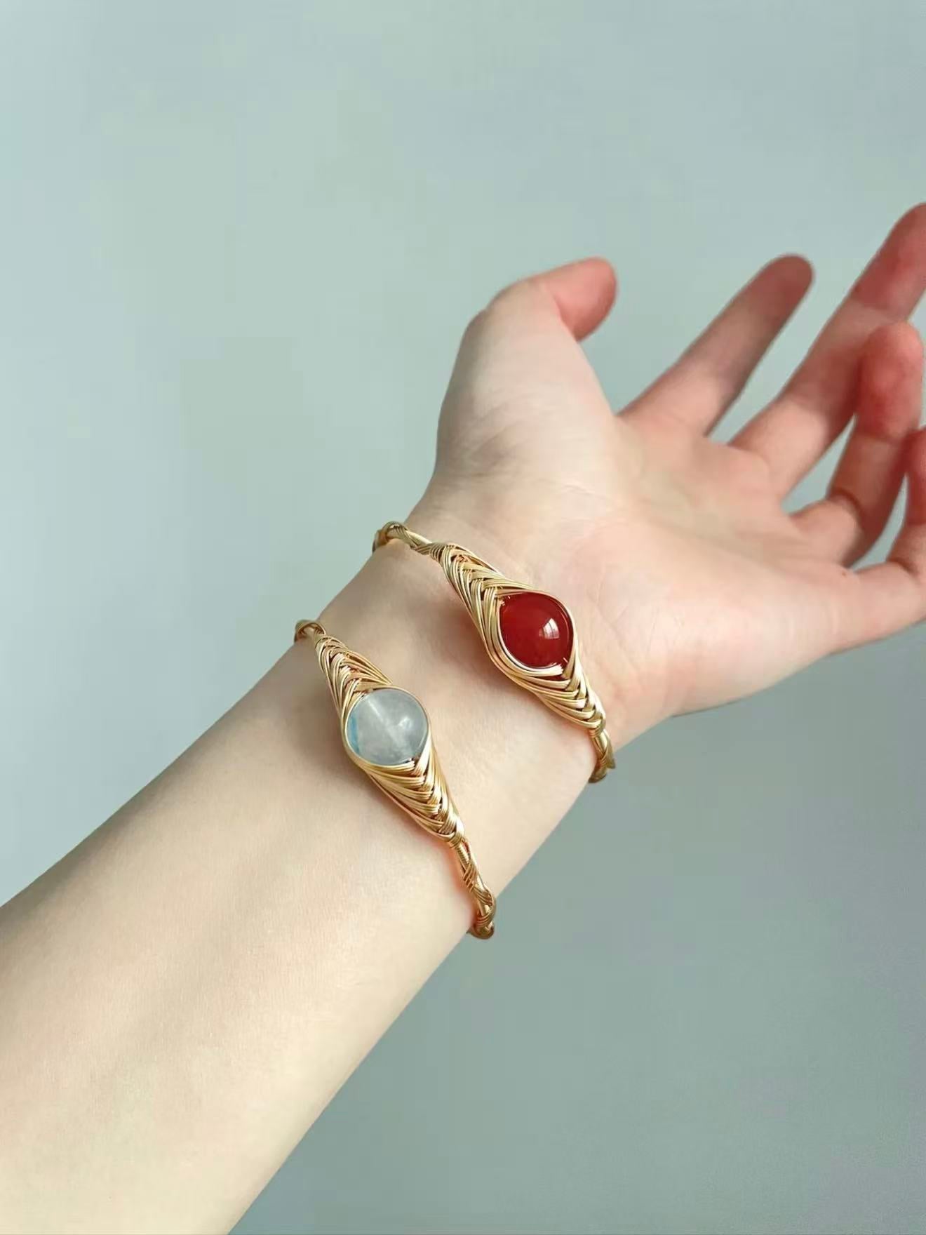 Vermilion & Gold Braided Jade Bangle